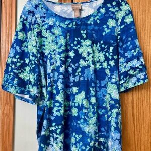 Chico's Vibrant Blue and Green Floral Blouse
